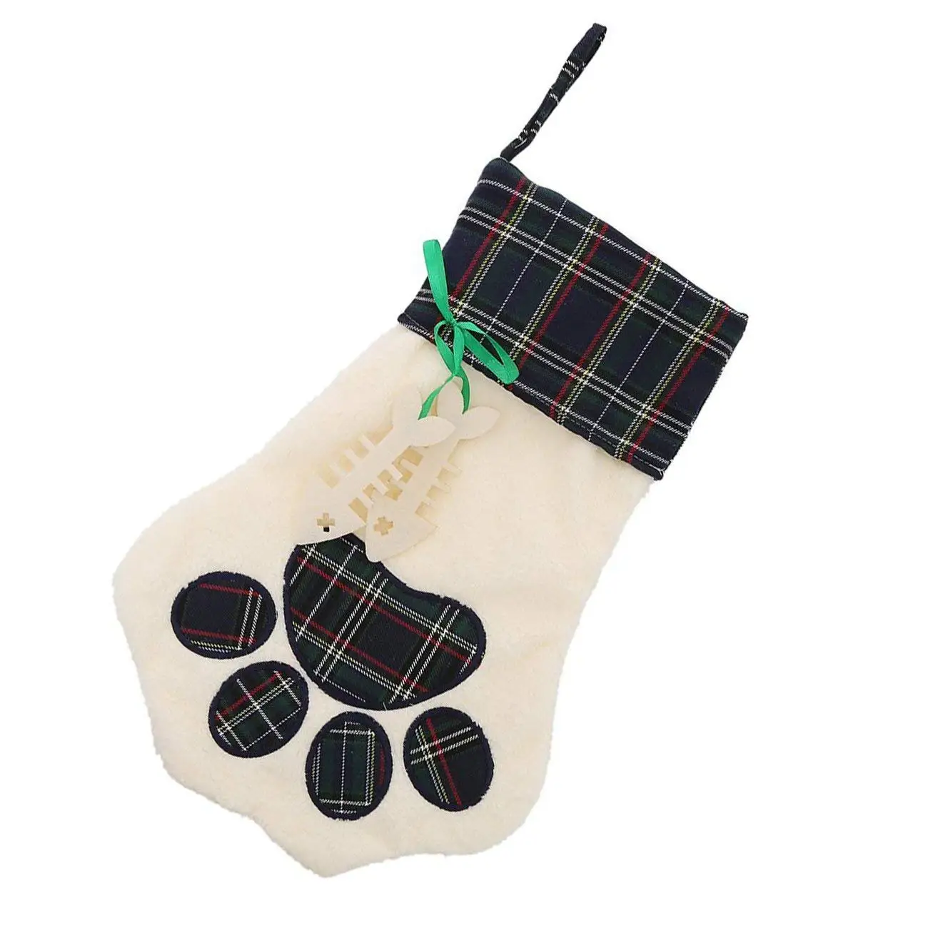 Lovely Personalize Pet Paw Plaid Plush Christmas Stocking Holiday Decor Gifts (Green)