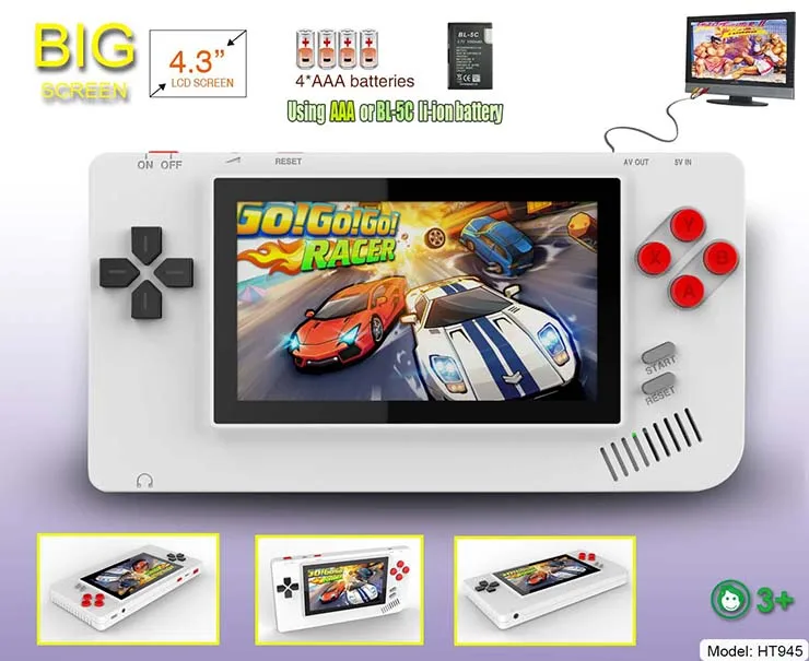 Wolsen 8 Bit Big Pocket Retro Boy Handheld Game Station 4.3'' Screen