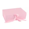 Custom Printed White Gift Pink Cardboard Folding Box With Ribbon Closed