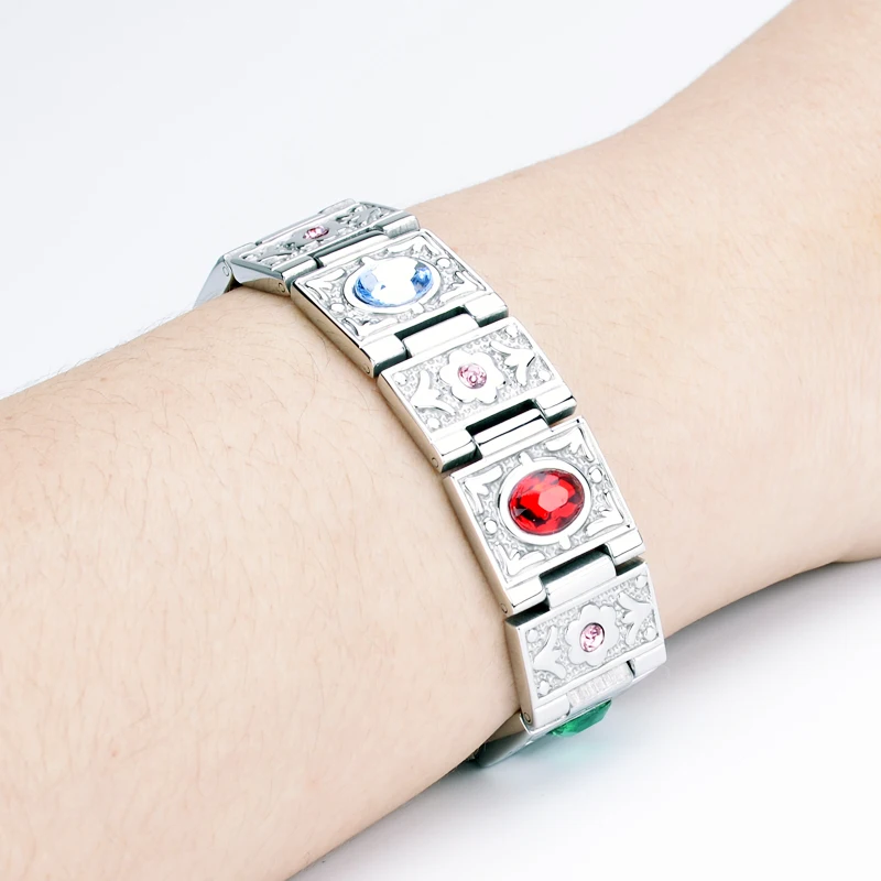 Luxury Magnetic Silver Stainless Steel Bracelet with Colorful Rhinestone