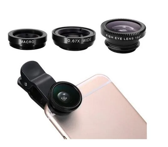 2016 New Mobile Phone Camera Extra Lens Fisheye Lens 3 in 1 Zoom Lens Good quality for iPhone Samsung HTC