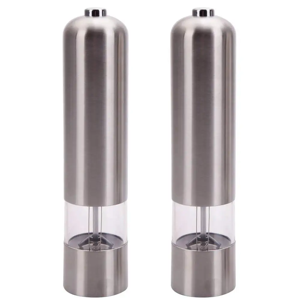 2pcs Stainless Steel Electric Automatic Pepper Mills Salt Grinder Silver