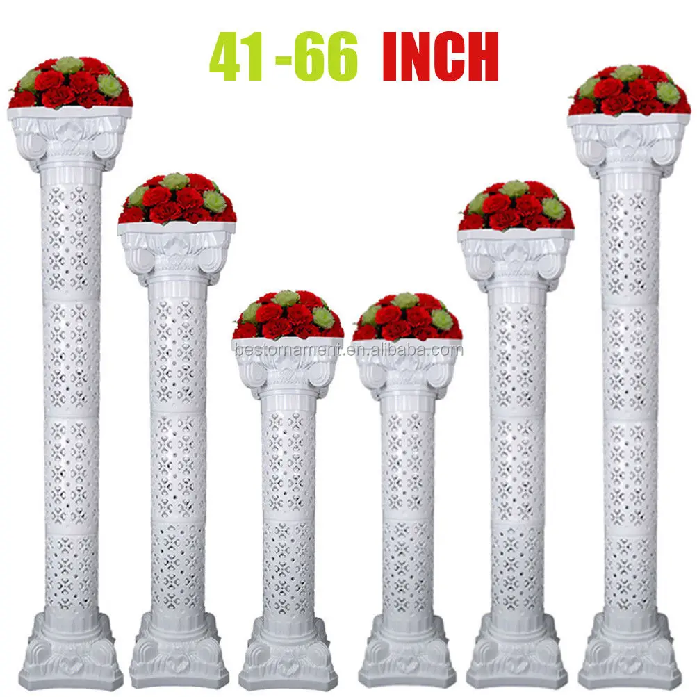 Square White 110 Cm White Plastics Flower Roman Pillar Columns For Flower Wedding Centerpiece