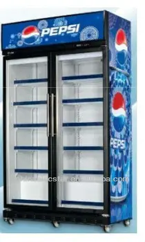 Display Beverage Fridge With Light Canopy And Double Hinged Glass