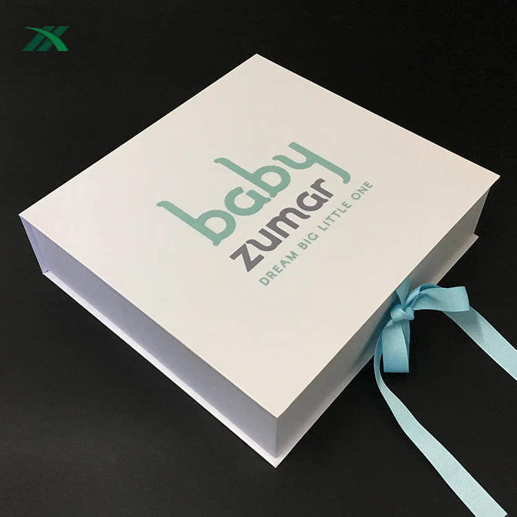 custom baby clothes packaging paper box ribbon closure