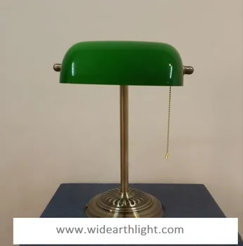 Ul Cul Listed Brass Finish Green Glass Shade Bank Desk Lamp For