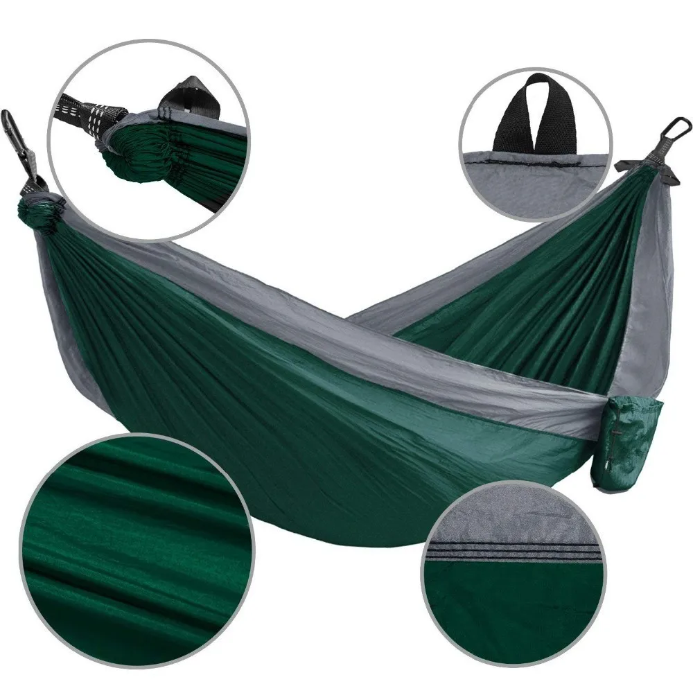 Hr Outdoor Nylon Hammock,Lightweight Dark Green And Grey Parachute