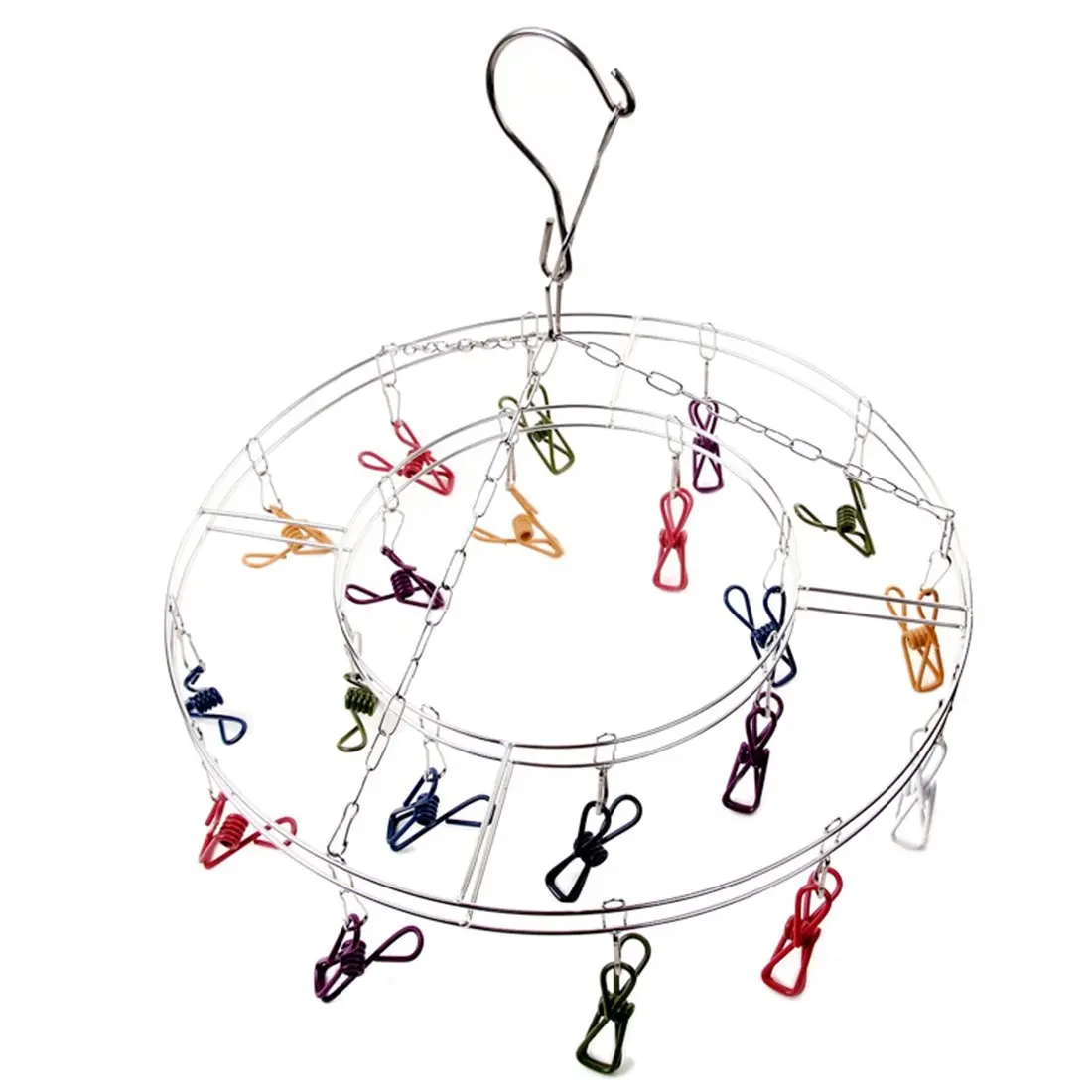 Clothesline Hanging Rack, Yamix Stainless Steel Clothesline Hanging Rack for Drying Clothing Socks Underwear Hanger Clothes Drying Hanger Rack Set of 20 Colorful Clothesline Round