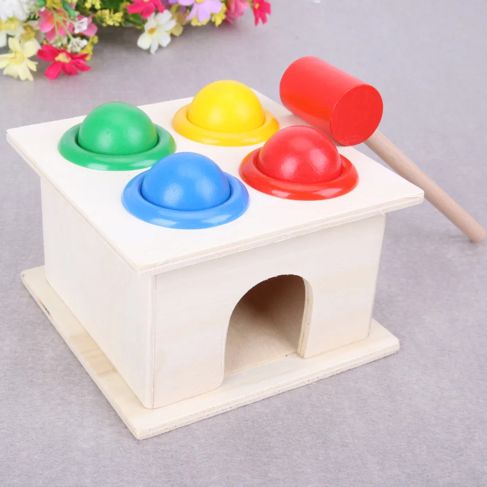 Large Kids Baby Hammering Wooden Ball Hammer Box Colorful Knock Geometric Blocks Kids Children 