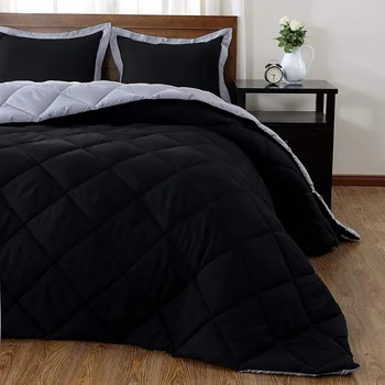 Lightweight Solid Comforter Set Queen Black And Grey