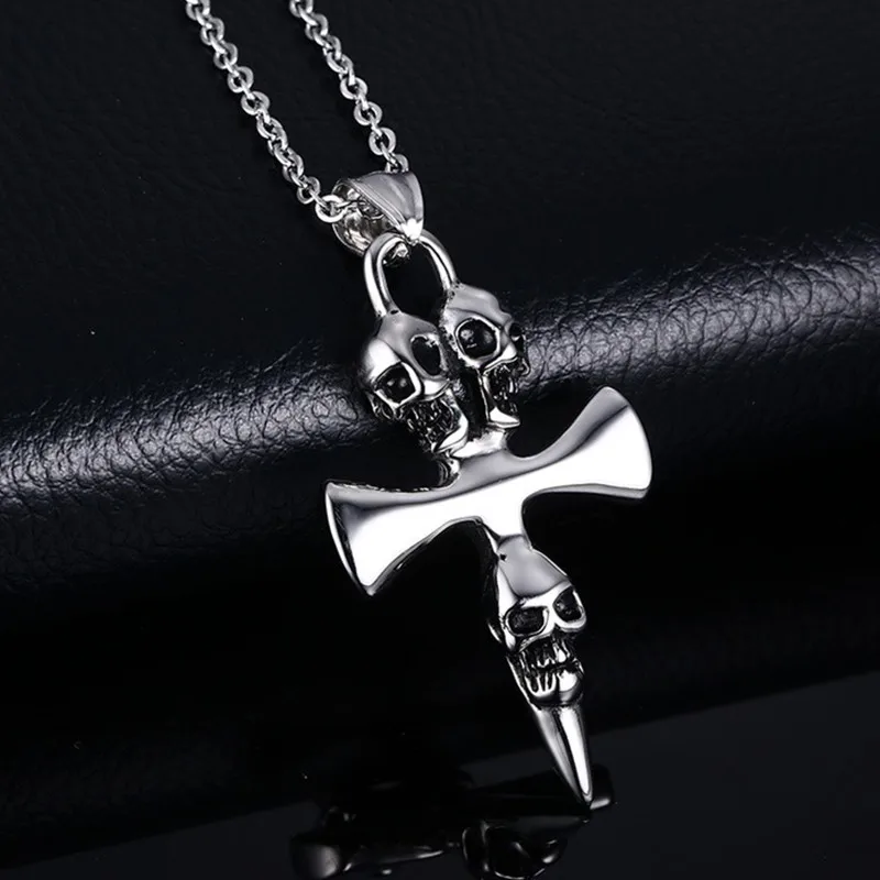 Special Design Gothic Stainless Steel Skull Cross Pendant Necklace ...