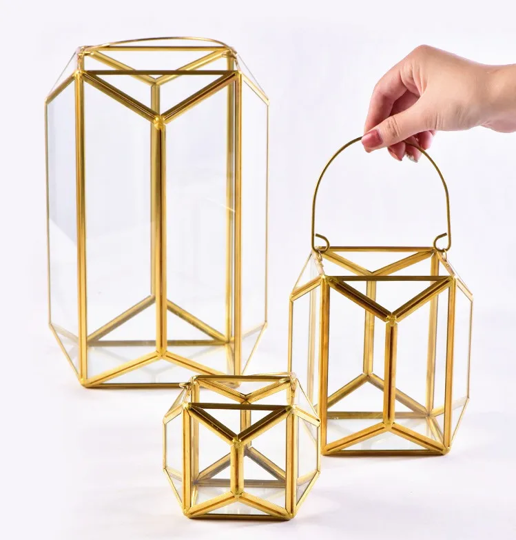 Vintage Geometric Copper Lantern Candle Holder For Hotel Decor Holiday