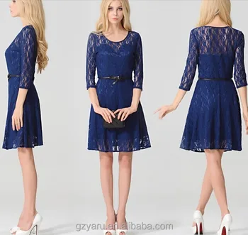 blue lace knee length dress