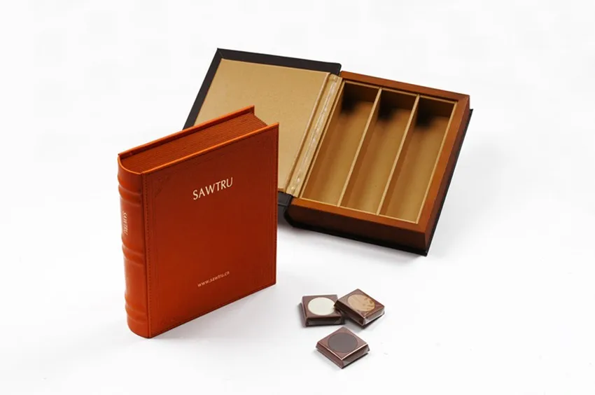 sawtru 豪华巧克力木制书盒与黄金烫印标志