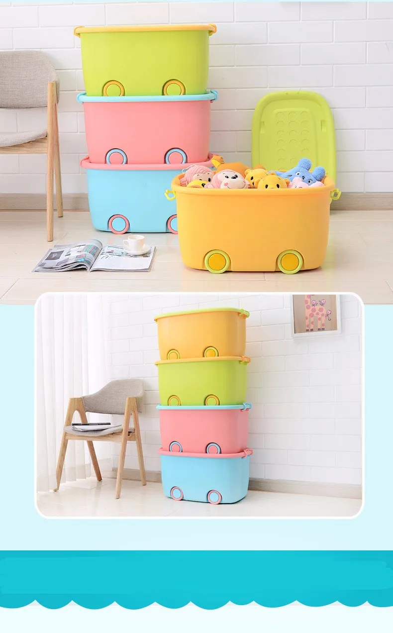 Factory made Plastic Storage Box With Wheels, Colorful storage container