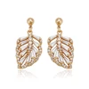 94699 Wholesale unique golden jewelry feather shape with synthetic CZ drop earrings for ladies