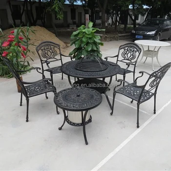 Charcoal Wood Burning Round Cast Aluminum Metal Outdoor Patio Garden Home Yard 4 Seat Barbecue Table Chair Set Buy Barbekyu Meja Meja Set Barbeque Bbq Meja Luar Product On Alibaba Com