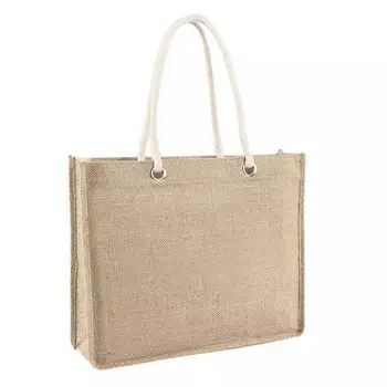Shoulder Strap Plain Jute Beach Bags Logo Print Ping Bag Promotional Hessian Burlap Tote
