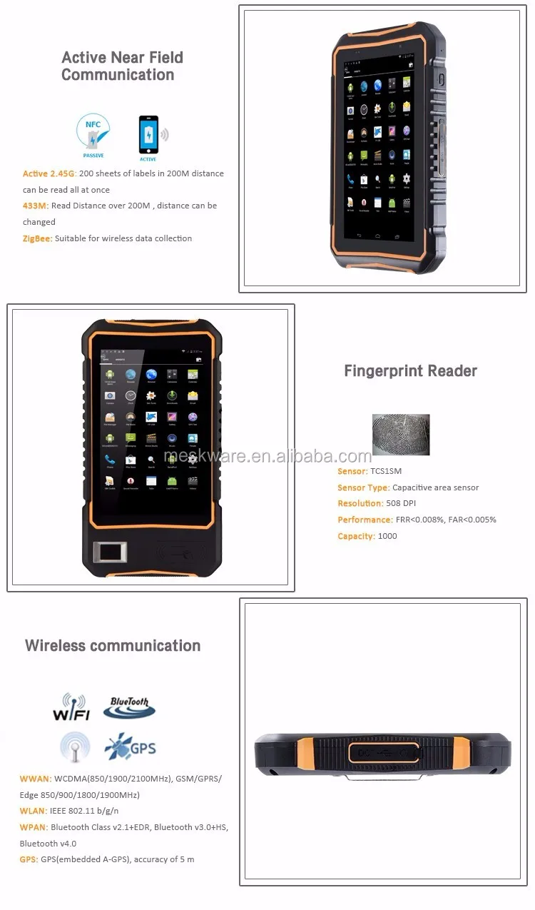 7" quad core rugged tablet PC Android 7.0 1280*720 Display resolution Tablet with Fingerprint Reader