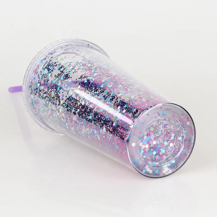 Wholesale Reusable 16oz Double Walled Glitter Tumbler With Straw Buy