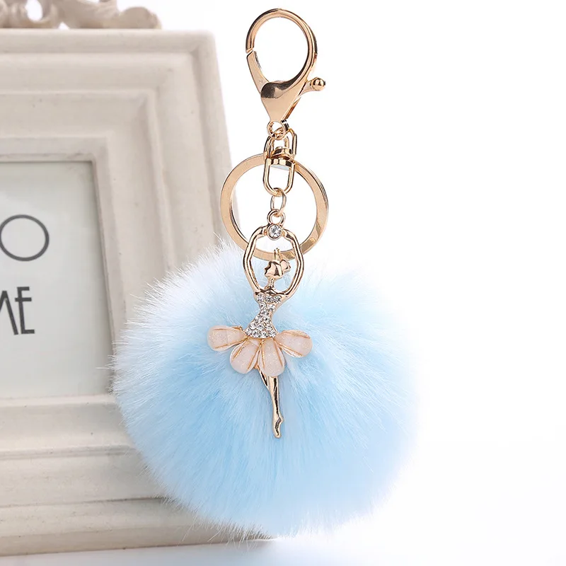 New Elegant Soft Fluffy Rabbit Fur Ball Key Chain PomPom Handbag Car Key  IR 