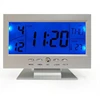 TV Blue Backlight Voice Control Digital Temperature Display Black LED Alarm Clock Snooze Desk Bedside Watch