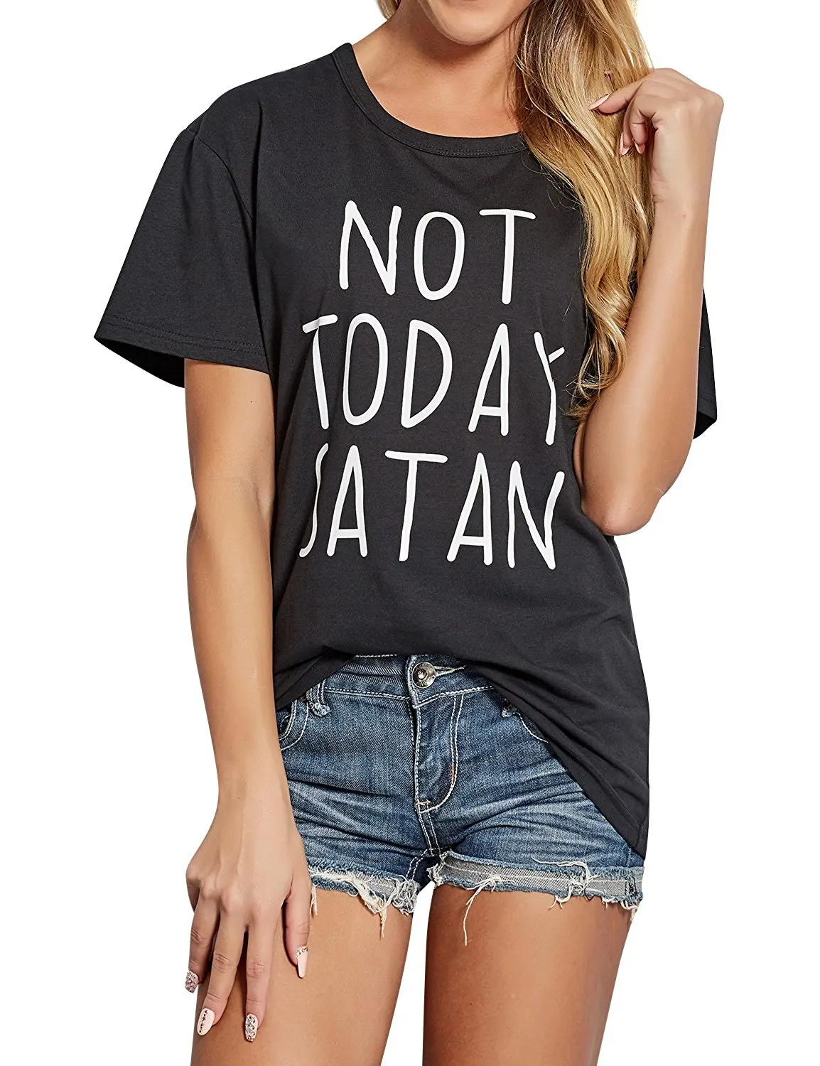 ZXZY Women Cotton Short Sleeves Not Today Satan Letter Print T Shirt Blouse Top
