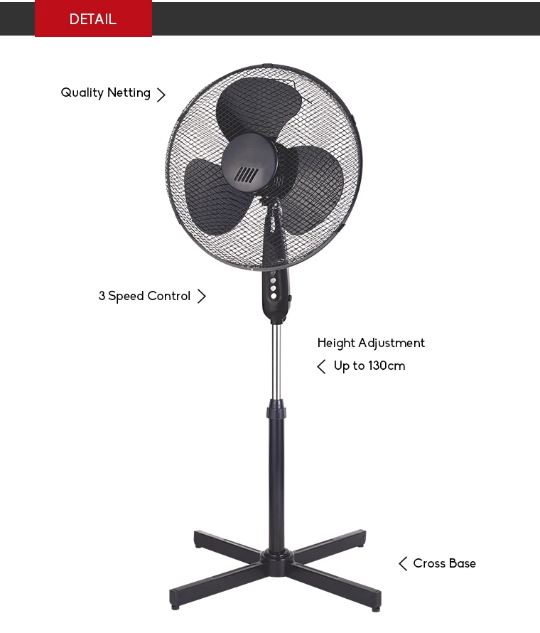 Ce & Rohs 16 Inch Stand Fan Cross Base 3pp Blade Stand Electric Fan