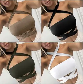 Y Women Halter Bandage Crop Top Beach Club Wear Y Women Halter Bandage Crop Top Beach Club Wear