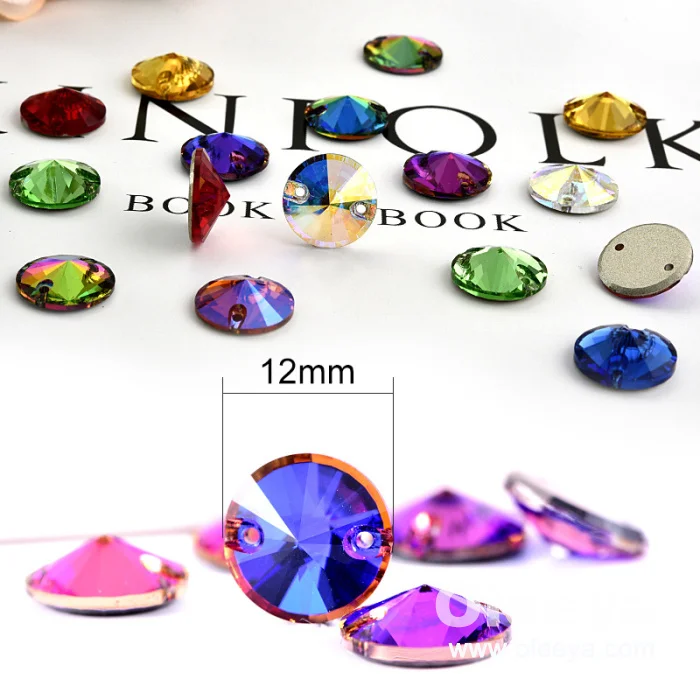 OLeeya Wholesale Best Quality 5A K9 Glass Flatback Strass 12mm Sew Rhinestones on Clothing and Dresses in Bulk