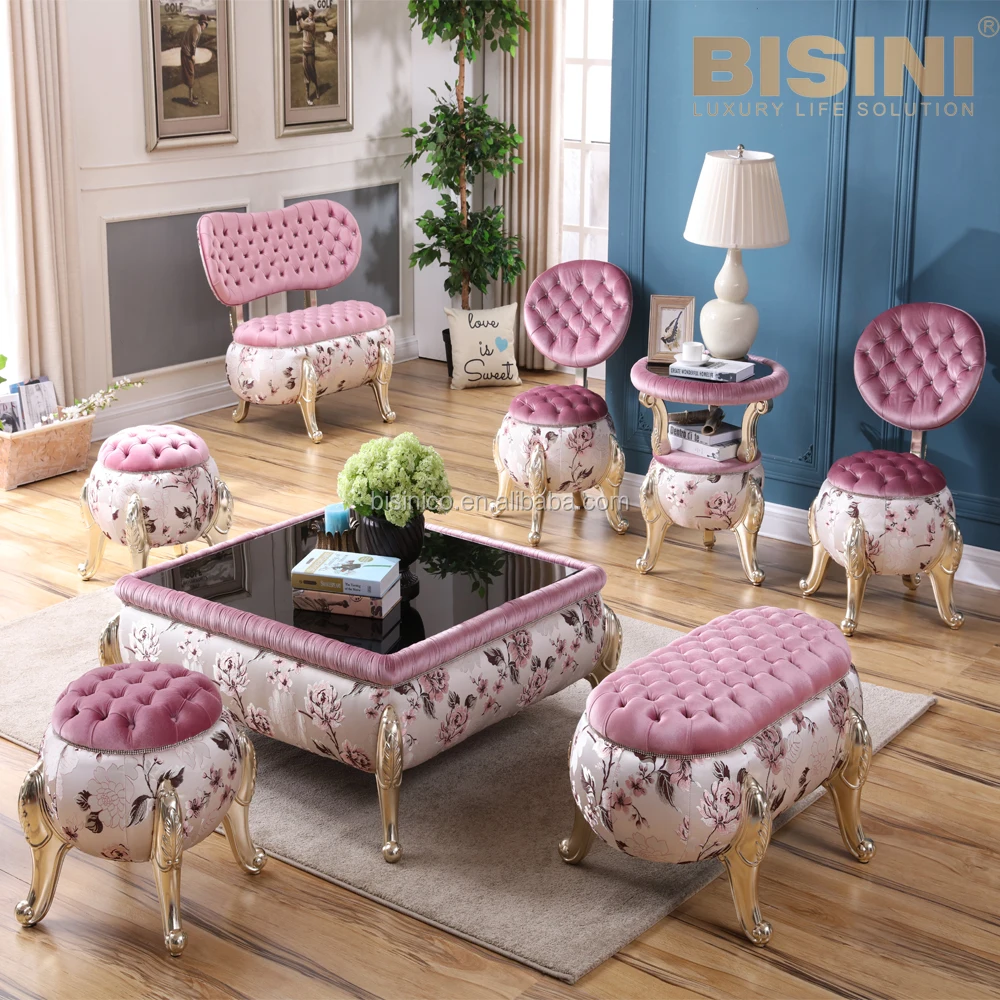 Romantic Pink European Neoclassical Living Room Furniture Set Round Sofa Bench Pumpkin Stool Buy Elegant Living Room Furniture Sets