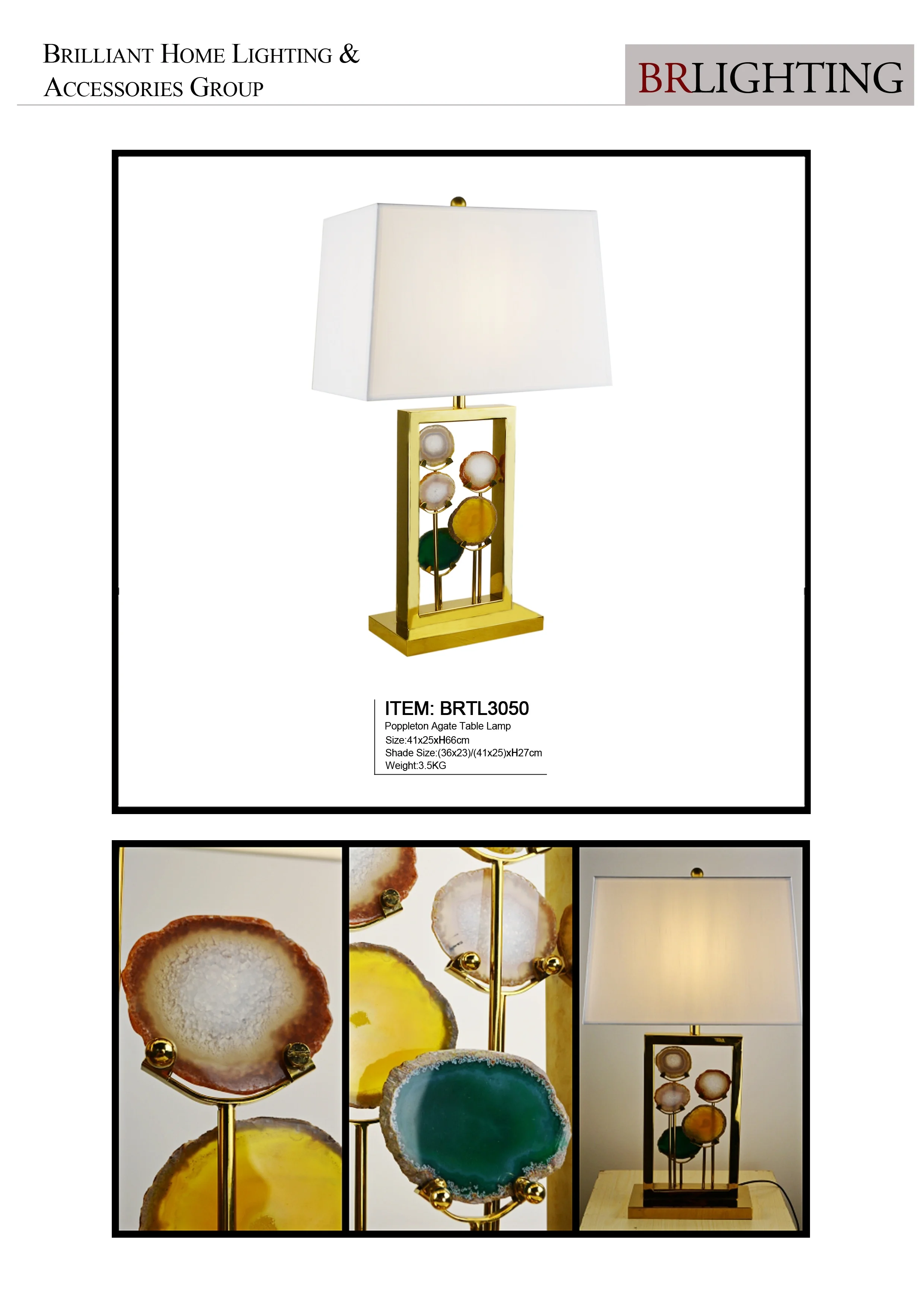 European White Lampshade in Gold Theme Park Room Decoration Agate Stone Table Lamp
