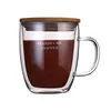 Custom Print Borosilicate Glass Coffee/Tea/Juice cup Double Wall With Handle and Lid