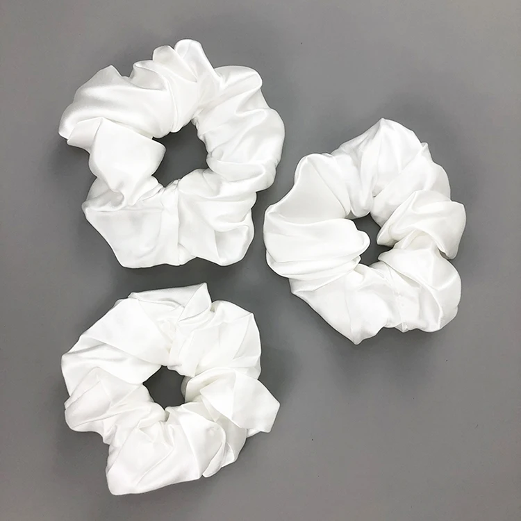 Wholesale Natural White 100 Real Silk Satin Hair Scrunchies For