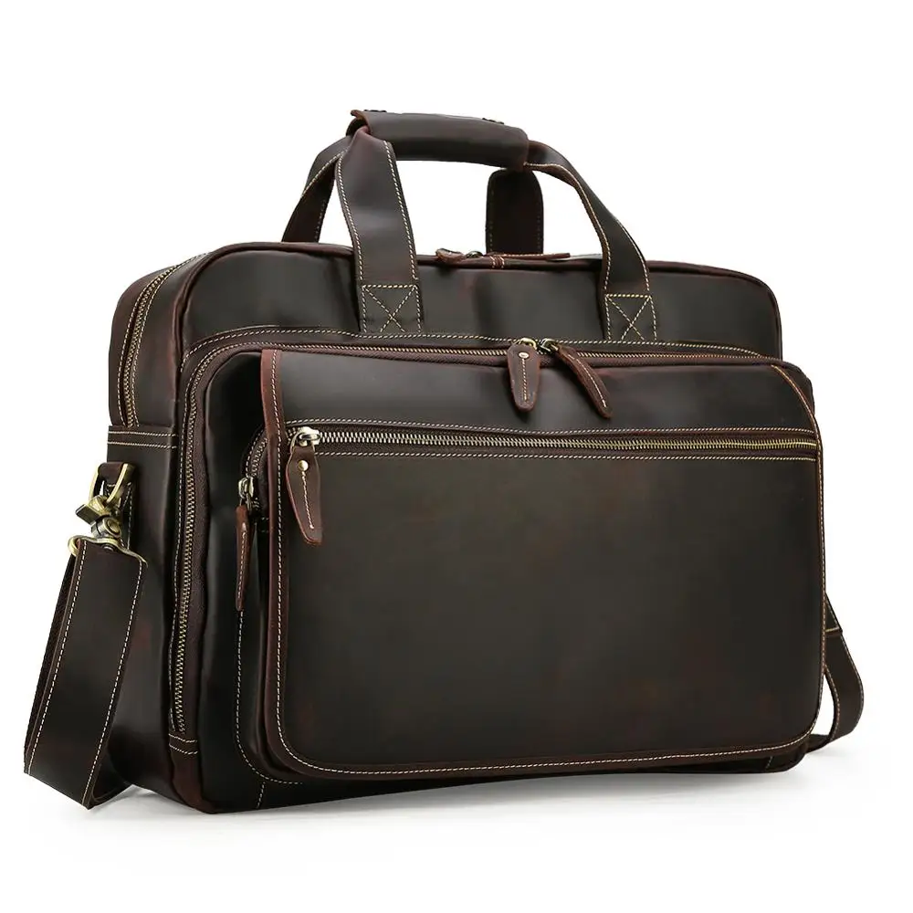 Crazy Horse Leather Briefcase Large Capacity Business Handbag Men ...