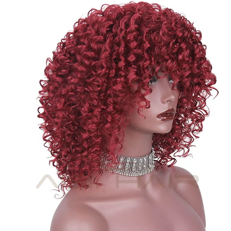 Aisi Hair Wholesale Cheap Price 14 Inch Wine Red Color Curly Synthetic