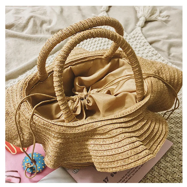 2019 new summer basket bag straw hat flounces straw bucket handbag straw clutch bag