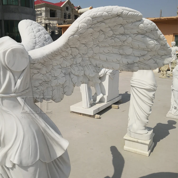 Hand Carved Life Size Stone Marble Victory Nick Headless Angel Statue