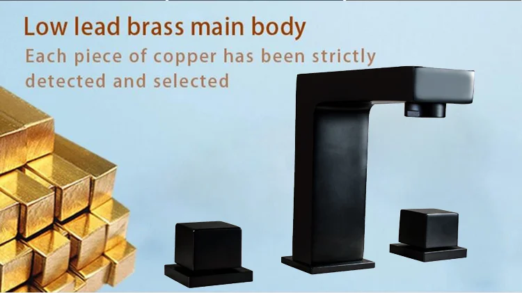 Square columns Long neck faucet Deck mounted dual handle with three hole waterfall matte black Basin bathtub dual-use faucet