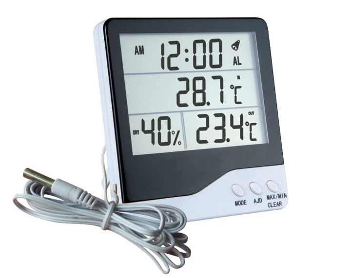 In Out Thermometer Hygrometer With Clock Wire Digital Display Buy In Out Thermometer