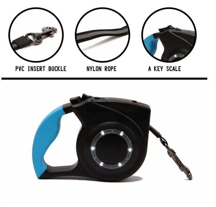 4m Hands Free Smart Dog Leash Led Retractable Dog Leash With LED Light