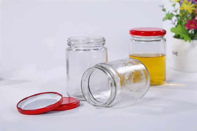 350ml Wholesale round cheap food straight side storage jar glass jam/pickles /honey bottles with cap