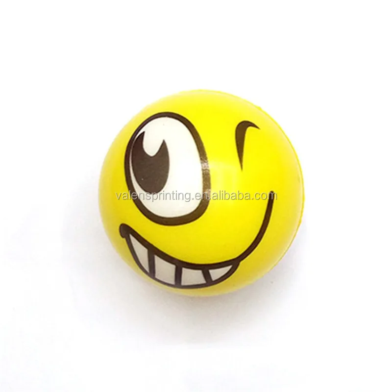 Source 12 different yellow smile face PU anti stress smile ball on