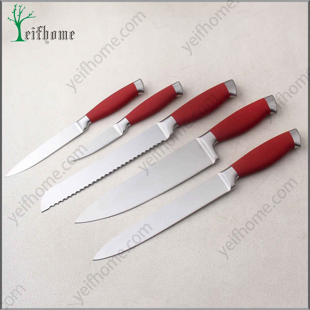 2017 stainless steel 5 pcs kitchen knife set with red handle