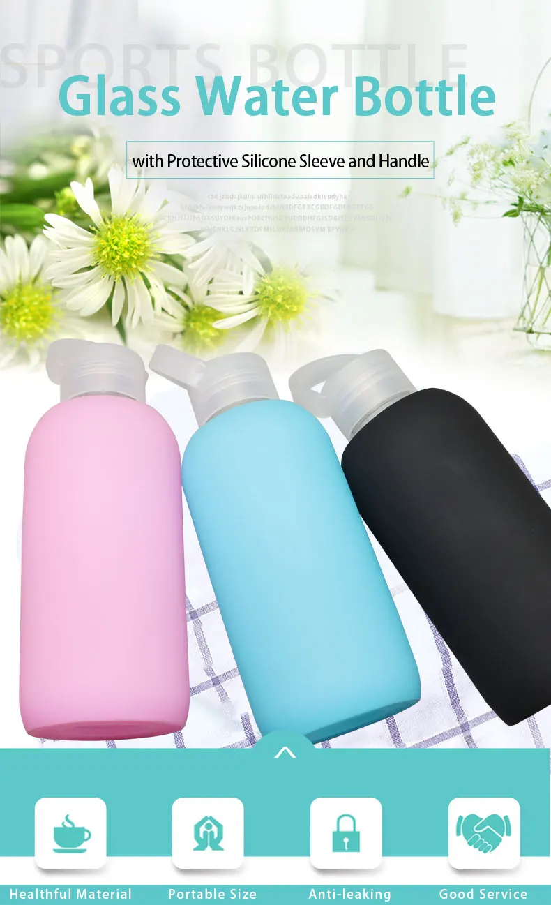 Unbreakable Glass Water Bottle With Silicone Sleeve Silicone Cover