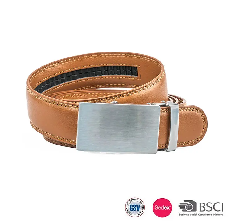 Custom Adjustable Genuine Leather Oem Automatic Ratchet Buckle Belt For