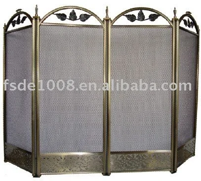 Antique Brass Fireplace Screen 4 Fold Screen Mesh Buy