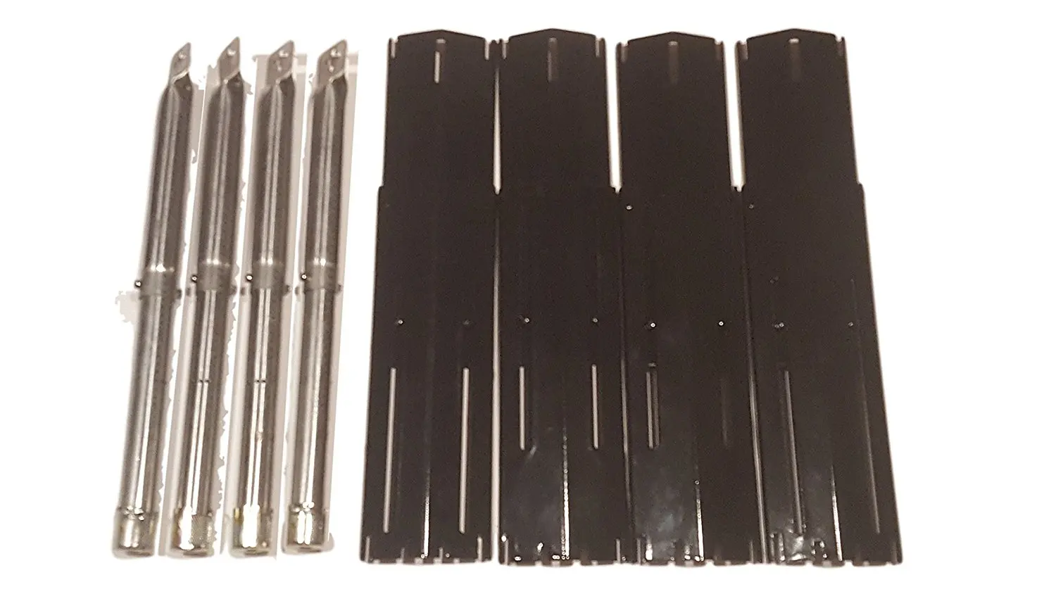 Heat Plate and Burner Set- Set of Four Porcelain Coated Steel Heat Plates and Four burners for Gas Grill Model from Sunbeam Nexgrill, Grill Master and Other Manufacturers