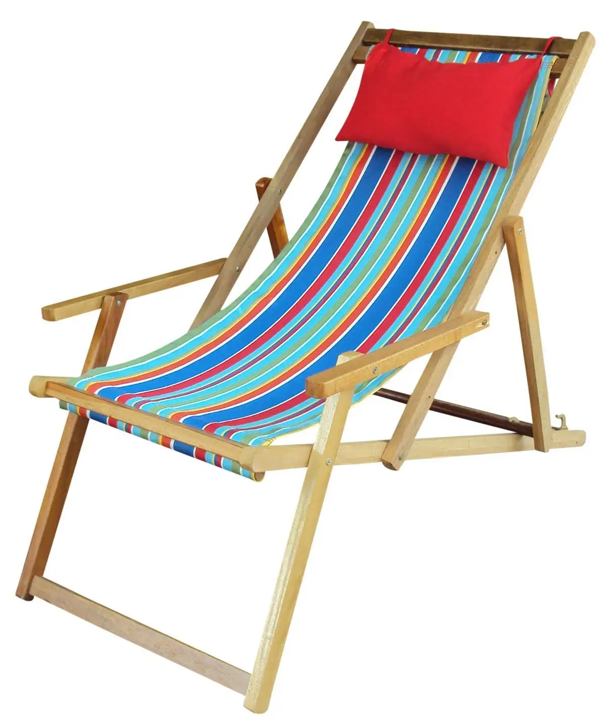 Wooden Deck Chair With Arm Rest And Comfort Pillow For A Single Person
