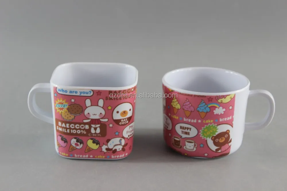 Round Shape And Square Shape Melamine Kids Milk Cup With One Handle